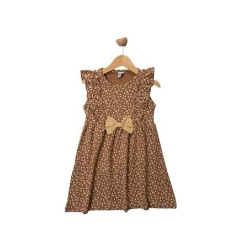 426797 Fiyonklu Desenli Messinho Elbise 2Y,3Y,4Y,5Y Kız - KAHVE - 3-4 YAŞ