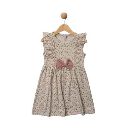 426797 Fiyonklu Desenli Messinho Elbise 2Y,3Y,4Y,5Y Kız - KREM - 1-2 YAŞ