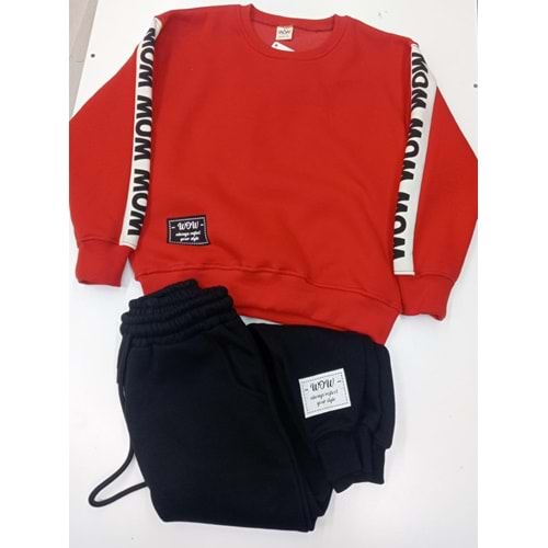 416657 3 İP Kolları Wow Baskılı Erkek Takım 9Y,10Y,11Y,12Y Erkek - KIRMIZI - 9-10 YAŞ