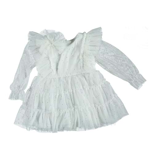 367314 Sımlı Fırfırlı Elbise 5Y/8Y - BEYAZ - 6-7 YAŞ
