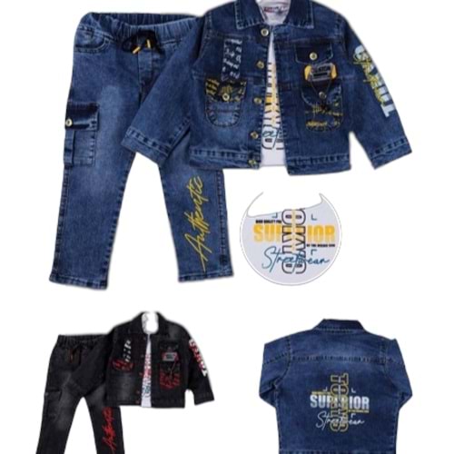 1288.2027 CIFT CEPLI BASKILI 3'LU TAKIM 6-9 YAS - SARI - 6-7 YAŞ