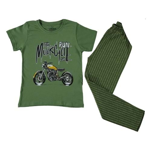 371804 Motorcycle Kısa Kol Pijama 4Y/6Y - YEŞİL - 3-4 YAŞ