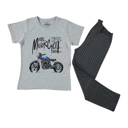 371805 Motorcycle Kısa Kol Pijama 7Y/9Y - GRİ - 8-9 YAŞ