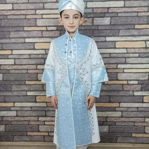 BEBE İŞLEMELİ KAFTAN TAKIMI 1/4 YAŞ - MAVİ - 3-4 YAŞ