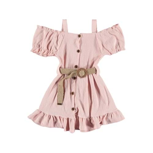 374325 KEMERLİ OMUZLARI AÇIK KIZ ELBİSE 6/10 YAŞ - PEMBE - 5-6 YAŞ