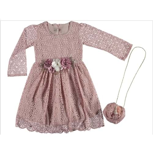 376598 RAŞEL DANTEL ÇANTALI KIZ ELBİSE 4/10 YAŞ - PEMBE - 7-8 YAŞ