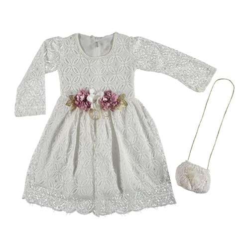 376598 RAŞEL DANTEL ÇANTALI KIZ ELBİSE 4/10 YAŞ - BEYAZ - 5-6 YAŞ