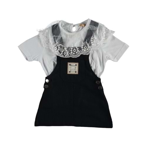 378159 DANTELLİ TİŞÖRTLÜ KETEN SALOPET 3/7 YAŞ - SİYAH - 4-5 YAŞ