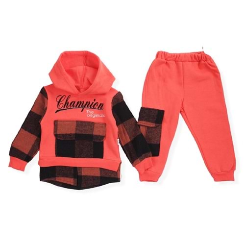386454 Oduncu Cepli Kapüşonlu Nakışlı Erkek Takım 2/5 YAŞ - TURUNCU - 1-2 YAŞ