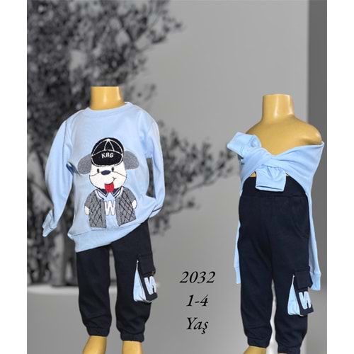 2032 Çocuk Köpek Baskılı Takım 1/4 - MAVİ - 2-3 YAŞ