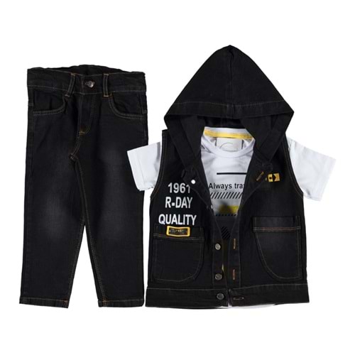 154583 ALWAYS BASKILI KOT YELEKLİ 3'LÜ ERKEK TAKIM 2/5 YAŞ - SİYAH - 3-4 YAŞ