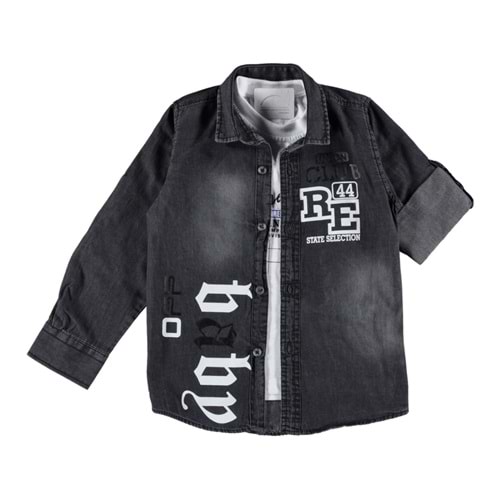 157338 CLUP 44 BASKILI UZUN KOL ERKEK KOT GÖMLEK 1/4 YAŞ - FÜME - 0-1 YAŞ