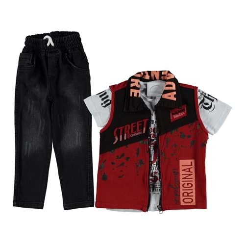 346841 STREET BASKILI YELEKLİ ERKEK TAKIM 2/5 YAŞ - KIRMIZI - 3-4 YAŞ