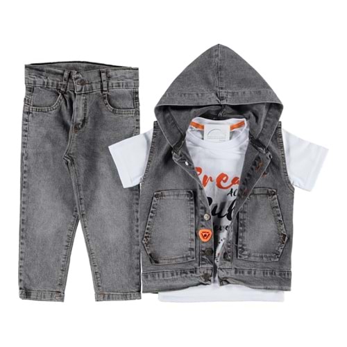 368310 BREAK BASKILI KOT YELEKLİ 3'LÜ ERKEK TAKIM 2/5 YAŞ - GRİ - 4-5 YAŞ