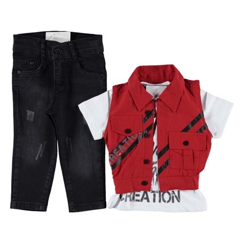 378488 CREATION BASKILI YELEKLİ ERKEK TAKIM 6/9 YAŞ - KIRMIZI - 8-9 YAŞ