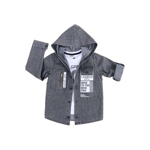 401432 TİŞÖRTLÜ LEGEND BASKILI ERKEK GÖMLEK 8/12 YAŞ - GRİ - 9-10 YAŞ