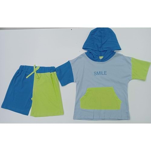 399604 Kapüşonlu Kanguru Cepli Erkek Takım - MAVİ - 4-5 YAŞ