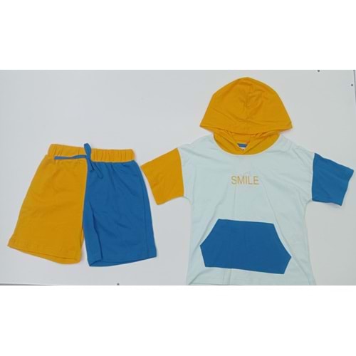 399604 Kapüşonlu Kanguru Cepli Erkek Takım - SARI - 3-4 YAŞ