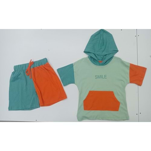 399604 Kapüşonlu Kanguru Cepli Erkek Takım - YEŞİL - 2-3 YAŞ