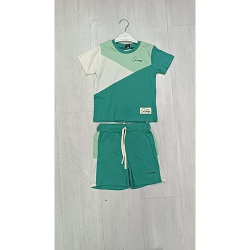 400679 Parçalı Baskılı Şortlu Erkek Takım 3Y,4Y,5Y,6Y - SU YEŞİLİ - 5-6 YAŞ