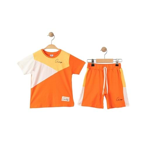 400679 Parçalı Baskılı Şortlu Erkek Takım 3Y,4Y,5Y,6Y - TURUNCU - 2-3 YAŞ