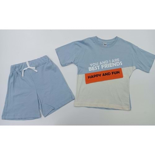 399975 Baskılı Şortlu İpli Erkek Takım 3Y,4Y,5Y,6Y - AÇIK MAVİ - 3-4 YAŞ