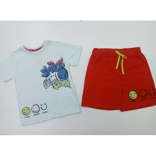 402692 Gülen Yüz Baskılı Şortlu Erkek Takım 3Y,4Y,5Y,6Y - AÇIK MAVİ - 5-6 YAŞ