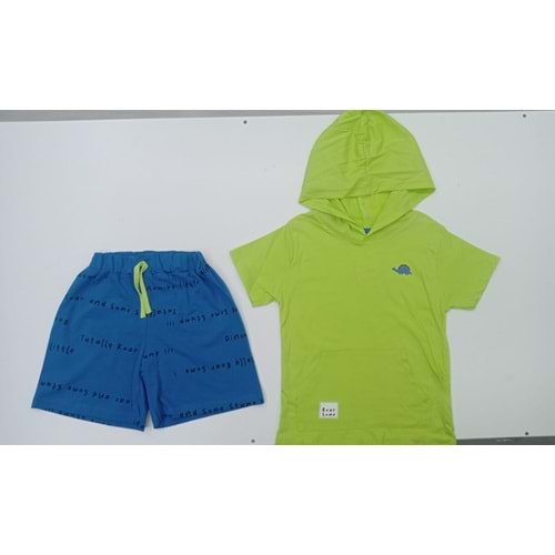 400961 KAPŞONLU BASKILI ŞORTLU ERKEK TAKIM 3Y,4Y,5Y,6Y - YEŞİL - 2-3 YAŞ