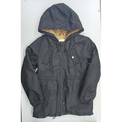 3909 ÜST CEP KAPAKLI KAPŞONLU MONT KIZ 9/12 YAŞ - SİYAH - 10-11 YAŞ