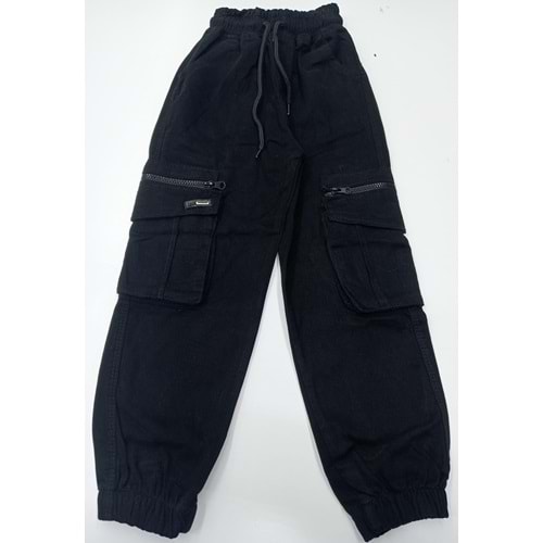 397465 8/12 YAS ERKEK KARGO CEP FERMUARLI KETEN PANTOLON - SİYAH - 10-11 YAŞ