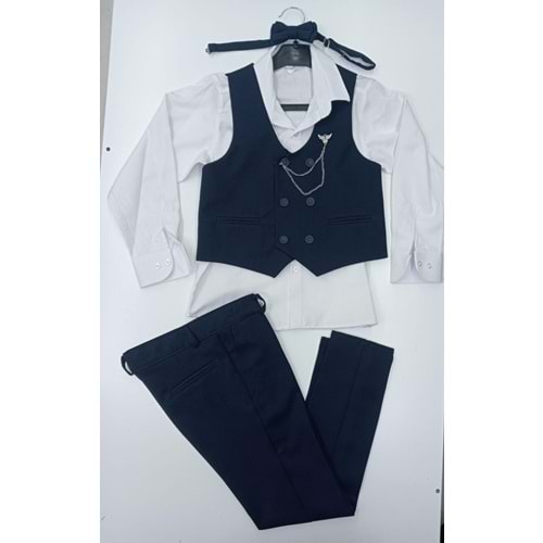 5352 10\13 yaş planet 6 düğme yelekli takım - LACİVERT - 8-9 YAŞ