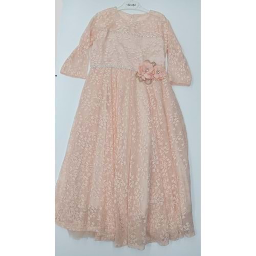 1281 DANTELLİ ELBİSE 11\14 YAŞ - PUDRA - 11-12 YAŞ