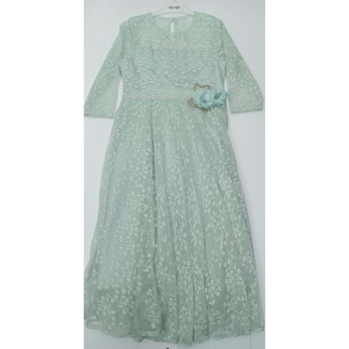 1281 DANTELLİ ELBİSE 11\14 YAŞ - SU YEŞİLİ - 11-12 YAŞ