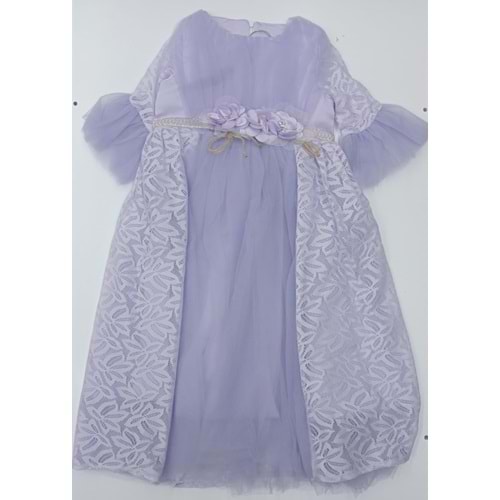 1279 TÜLLÜ DANTELİ ELBİSE - MOR - 8-9 YAŞ