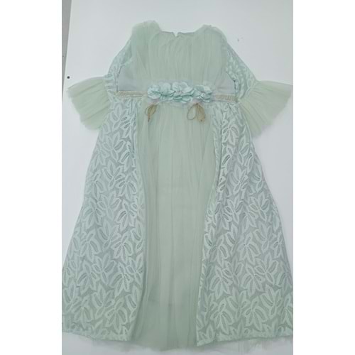 1279 TÜLLÜ DANTELİ ELBİSE - SU YEŞİLİ - 6-7 YAŞ
