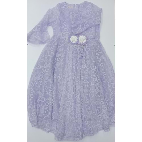 1285 YARIM KOL VOLAN ELBİSE - MOR - 12-13 YAŞ