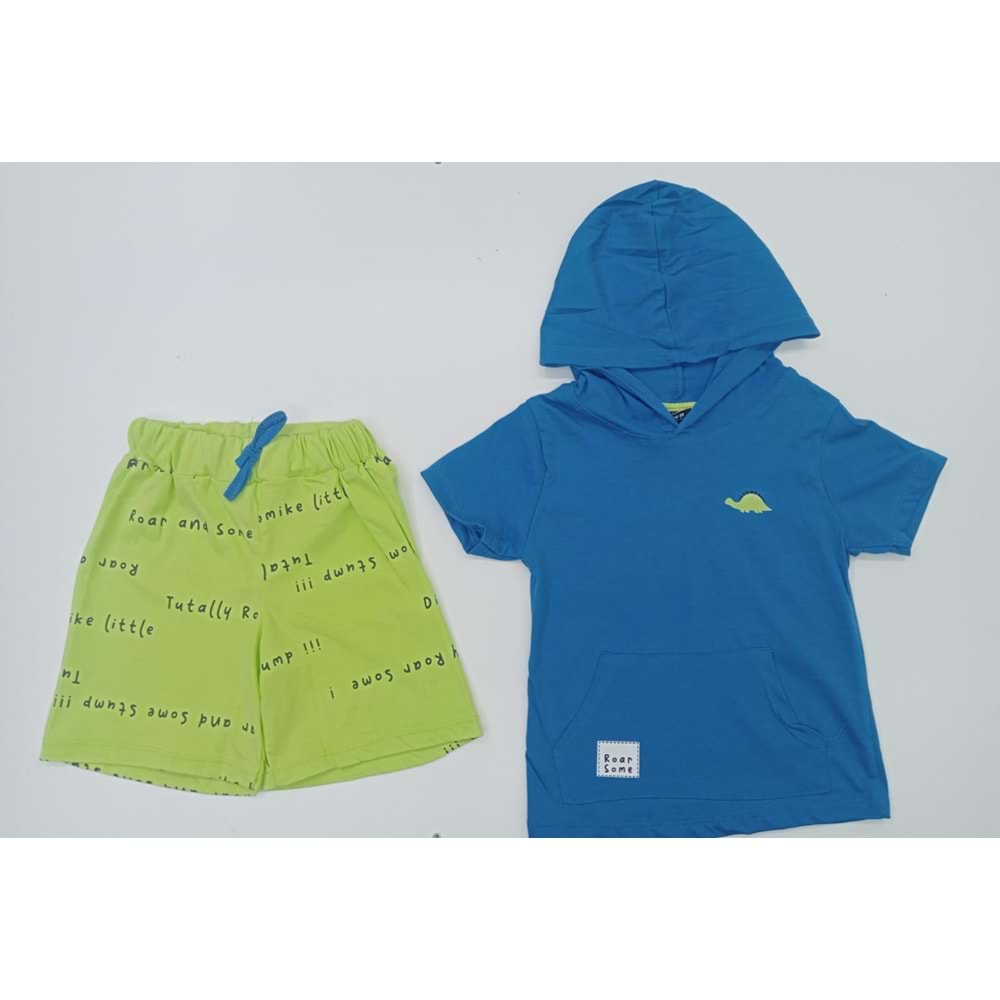 400961 KAPŞONLU BASKILI ŞORTLU ERKEK TAKIM 3Y,4Y,5Y,6Y - MAVİ - 5-6 YAŞ