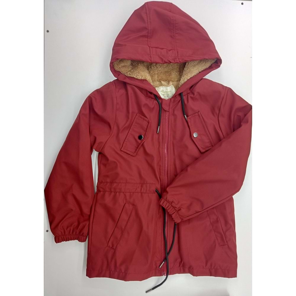 3909 ÜST CEP KAPAKLI KAPŞONLU MONT KIZ 9/12 YAŞ - BORDO - 9-10 YAŞ