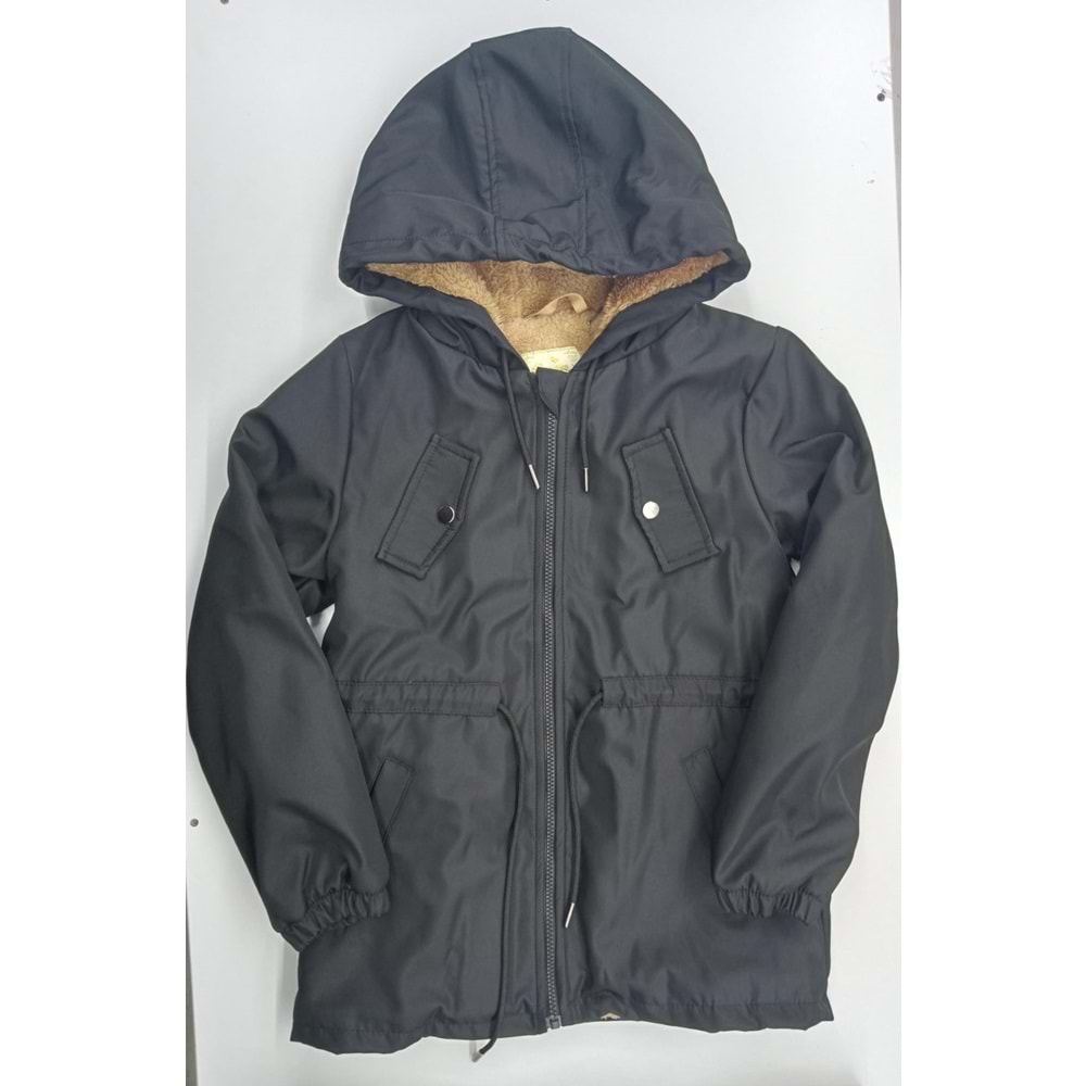 3909 ÜST CEP KAPAKLI KAPŞONLU MONT KIZ 9/12 YAŞ - SİYAH - 11-12 YAŞ